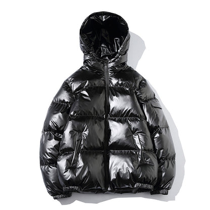 shiny solid color plus size hooded cotton coat