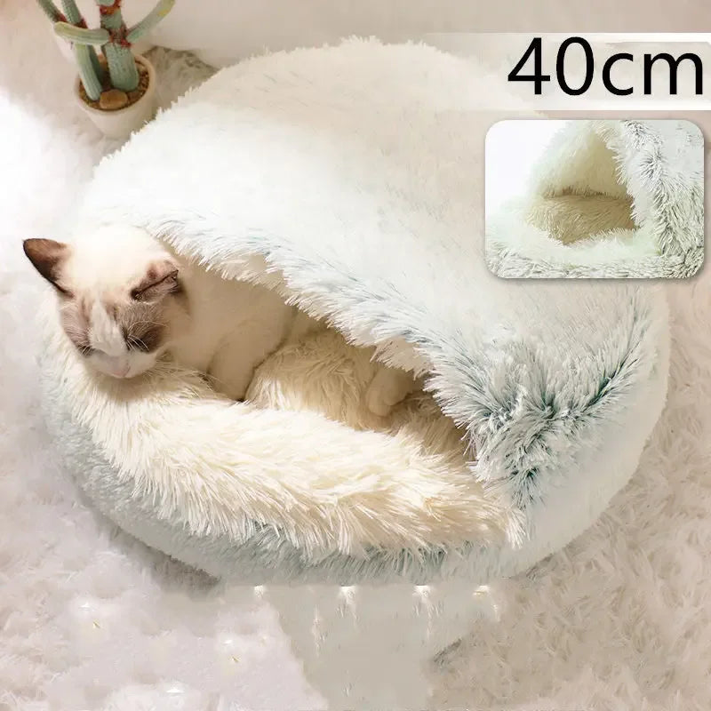 2 In 1 Dog And Cat Bed Pet Winter Bed Round Plush Warm Bed Hair Olive green 40cm
