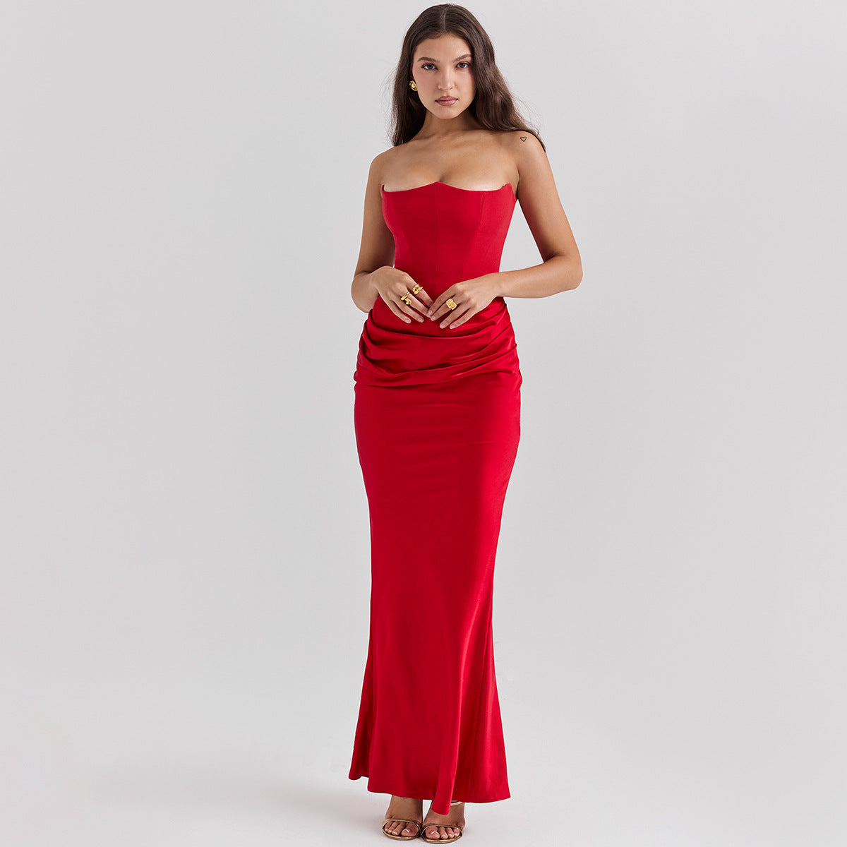 Slim Tube Top Long Dress Sexy Fashion Bandeau Backless Party Evening Dresses Red