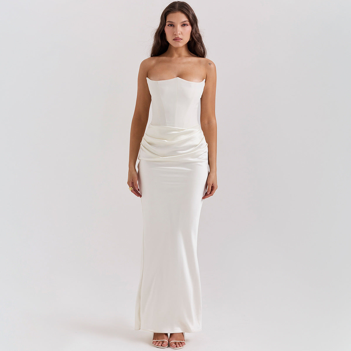 Slim Tube Top Long Dress Sexy Fashion Bandeau Backless Party Evening Dresses Ivory White
