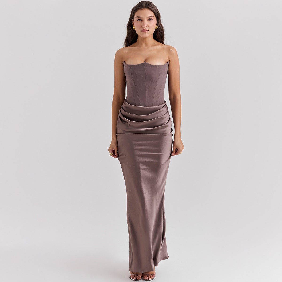 Slim Tube Top Long Dress Sexy Fashion Bandeau Backless Party Evening Dresses Gray