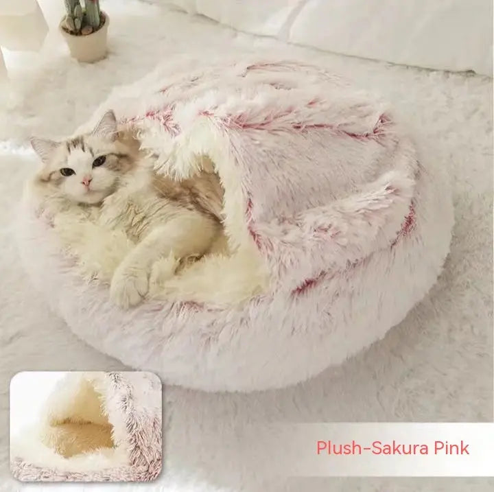 2 In 1 Dog And Cat Bed Pet Winter Bed Round Plush Warm Bed Pink plush 80cm