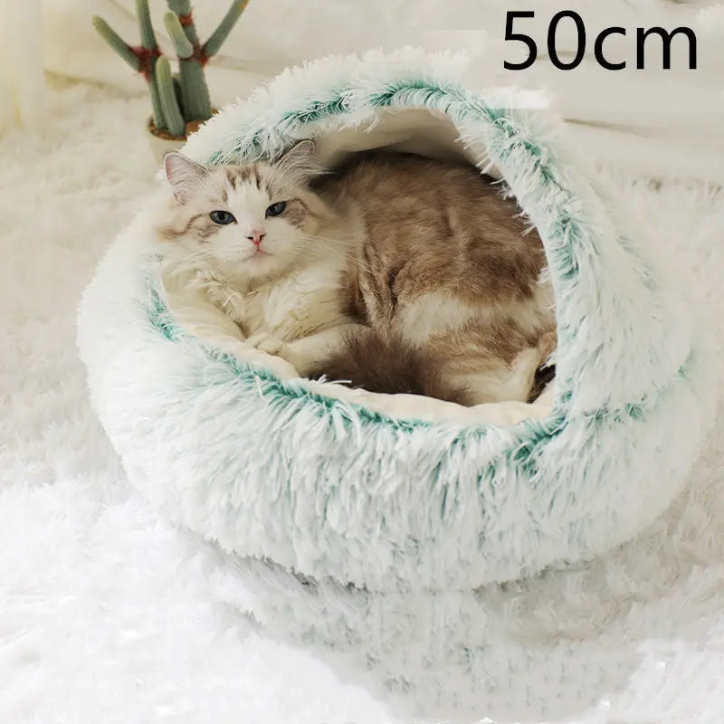 2 In 1 Dog And Cat Bed Pet Winter Bed Round Plush Warm Bed Olive green 50cm