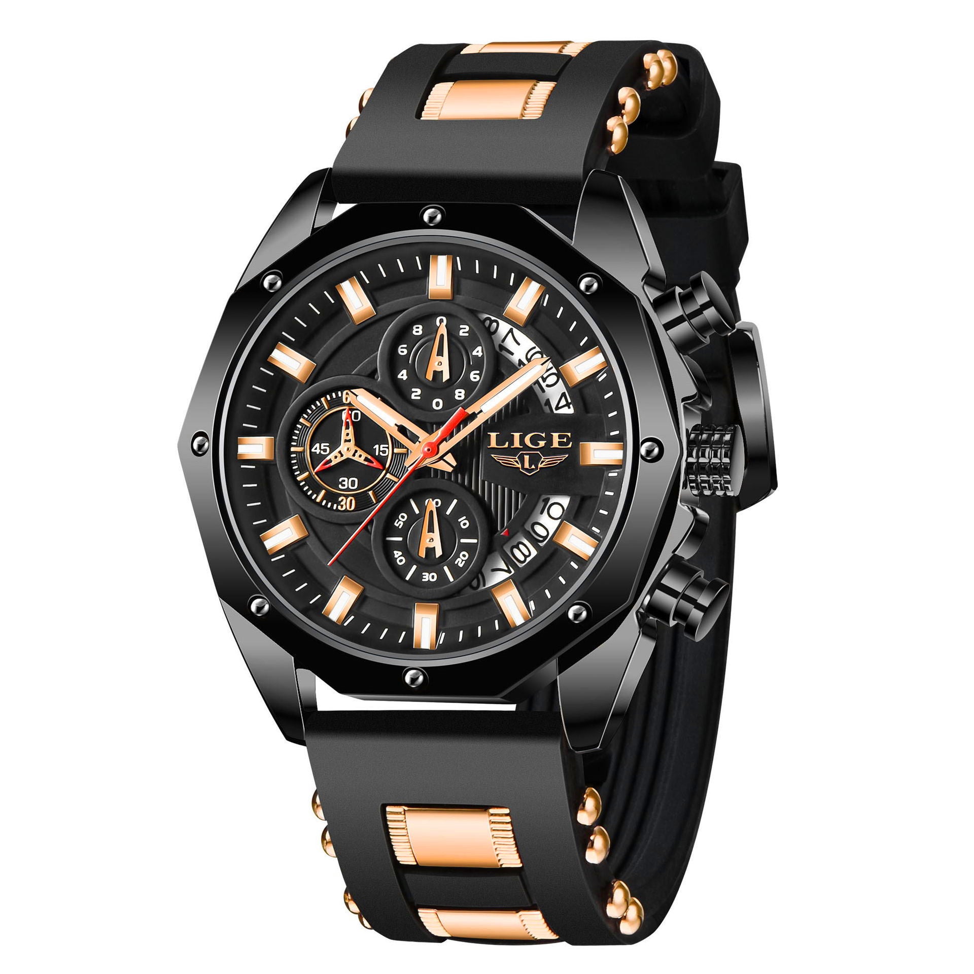 Sports watch multifunctional waterproof watch Black