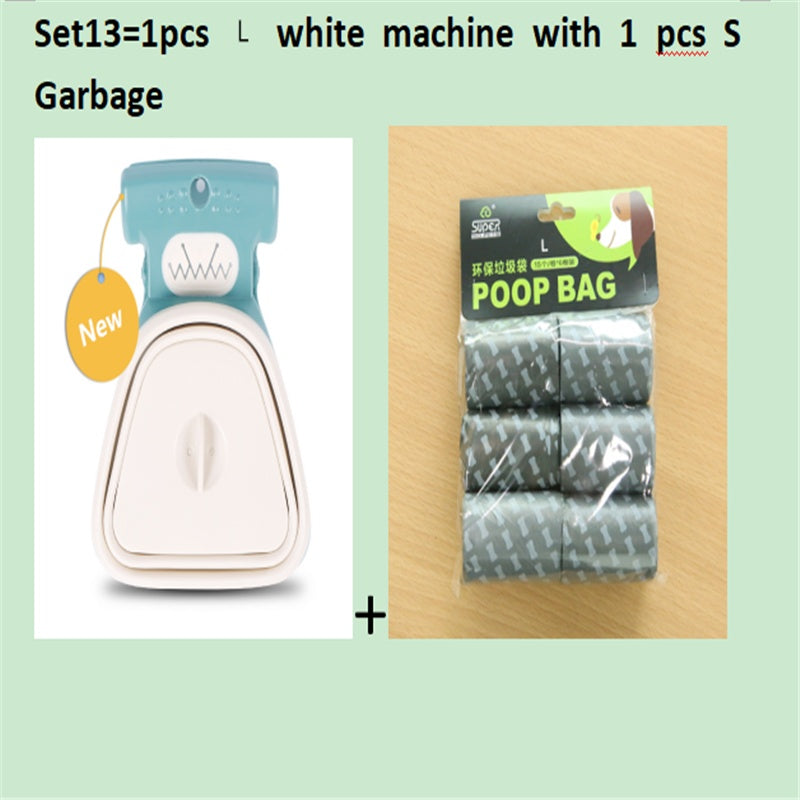 Dog Pet Travel Foldable Pooper Scooper With 1 Roll Decomposable bags Set 13 WhiteLXS