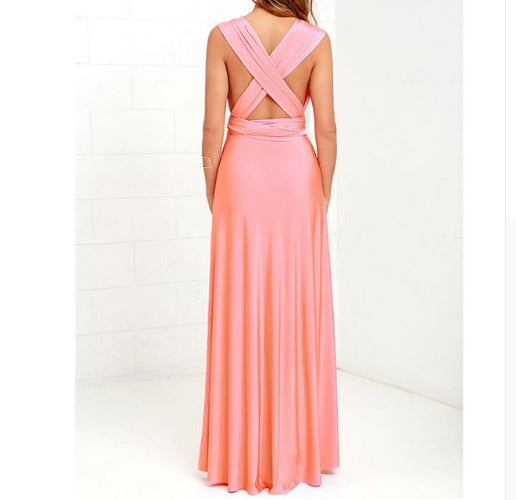 Women's Sexy Long Party Dress Club Floor-Length Summer Backless Bandage Maxi Dress Pink