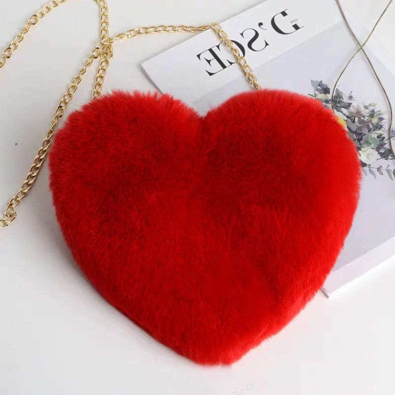 Love Bags For Women Plush Chain Shoulder Bags Party Bag Red