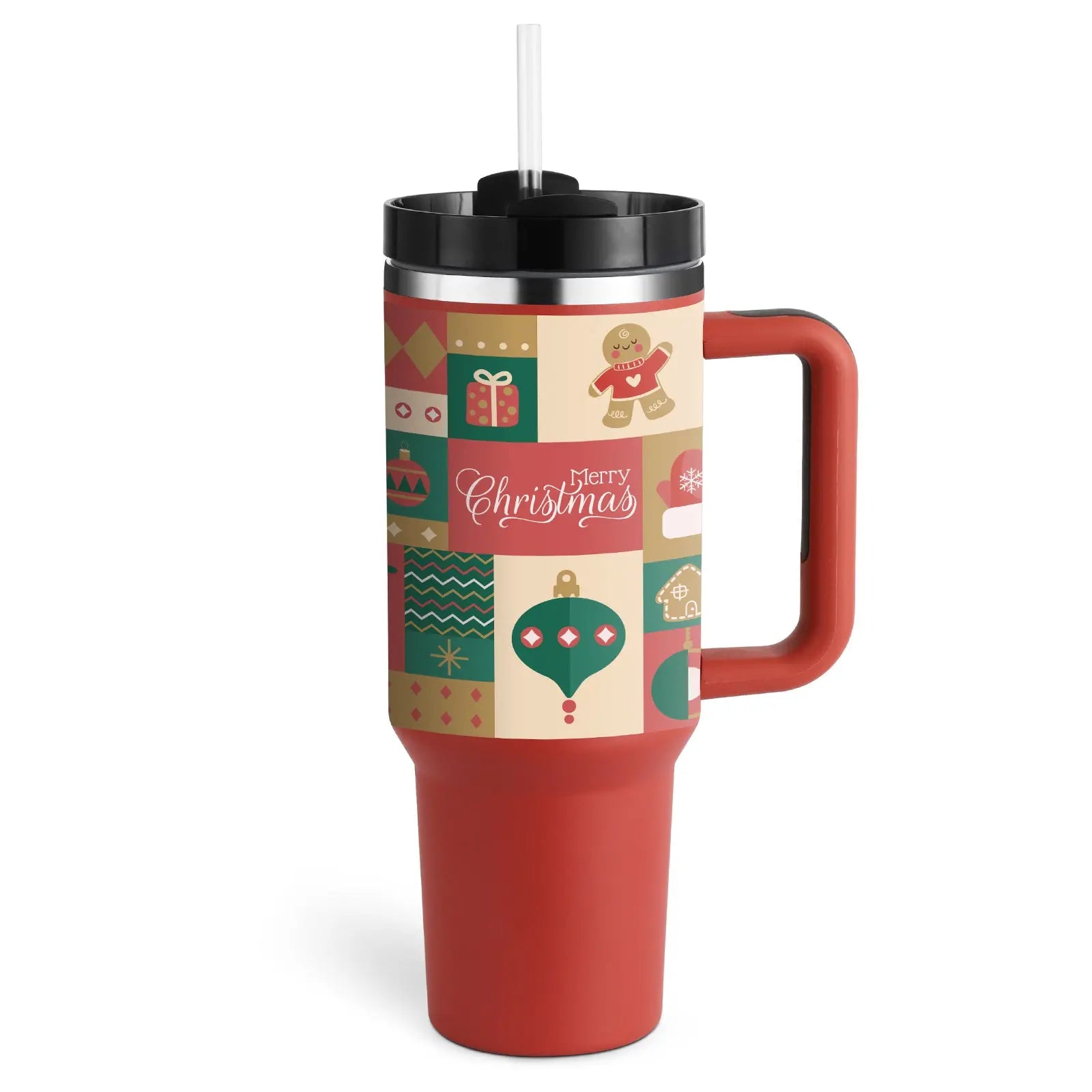 40 Oz Tumbler With Handle Straw Insulated Christmas Red 1200ML