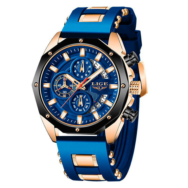Sports watch multifunctional waterproof watch Gold blue