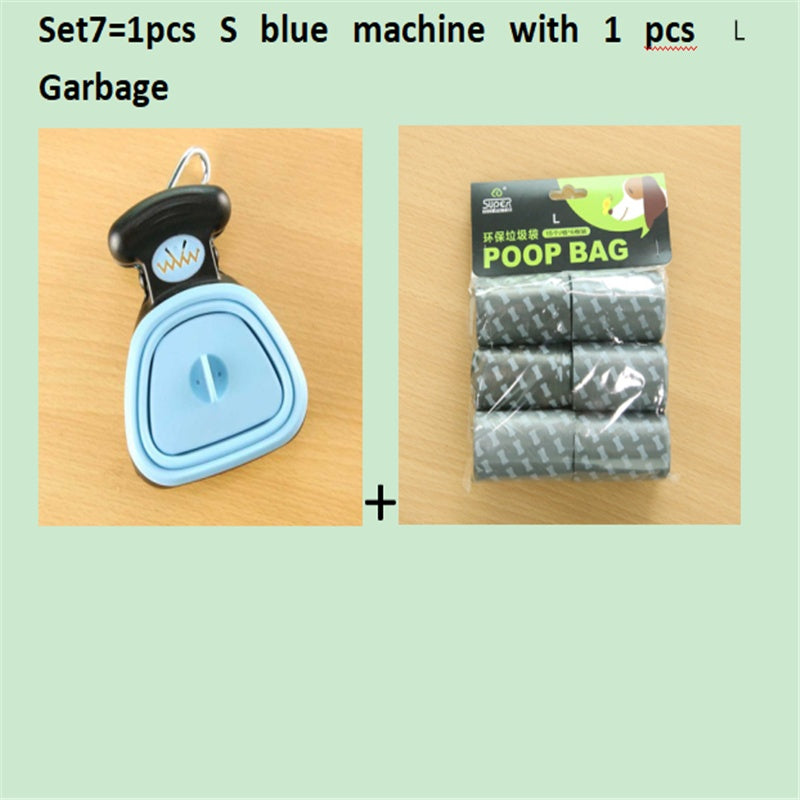 Dog Pet Travel Foldable Pooper Scooper With 1 Roll Decomposable bags Set 8 BlueSXL