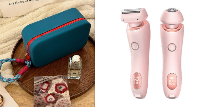 2 In 1 Hair Removal USB Rechargeable Trimmer Women Body Razor Pink and BeanBlue set USB