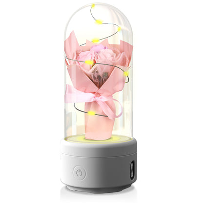 Creative 2 In 1 Bouquet LED Light And Bluetooth-compatible Speaker Gift Rose Pink White Base