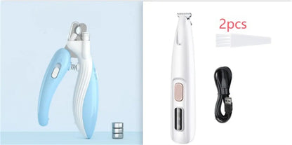Pets Dog Paw Trimmer With LED Light Fully Waterproof Pet Hair Trimmer White set1