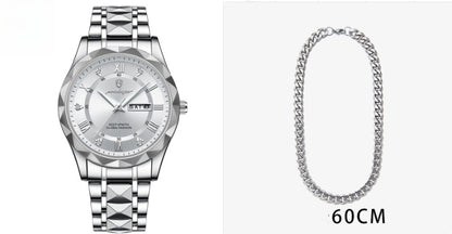 Men's Waterproof Double Calendar Luminous Quartz Watch 7style With Necklace