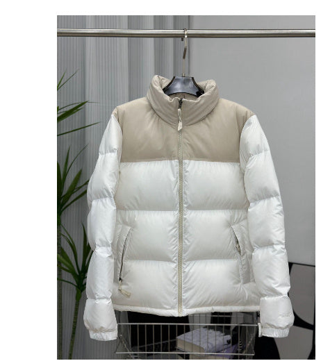Winter Stand Collar Contrast-colored Coat Jacket For Men Women Clothing Milk white splicing