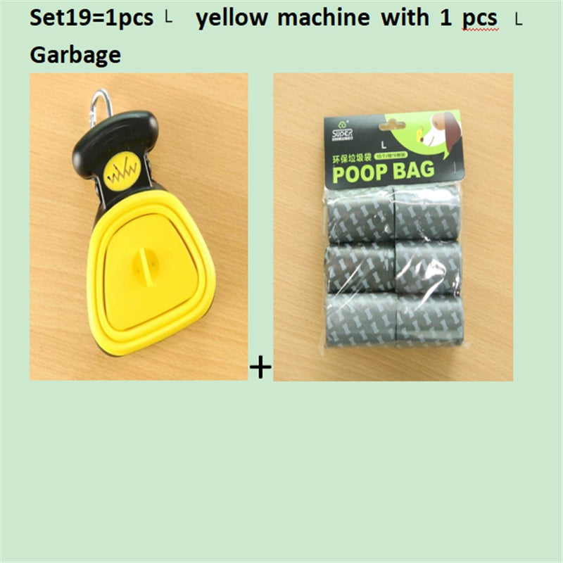 Dog Pet Travel Foldable Pooper Scooper With 1 Roll Decomposable bags Set 19 YellowLXL