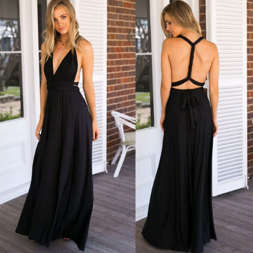 Women's Sexy Long Party Dress Club Floor-Length Summer Backless Bandage Maxi Dress Black