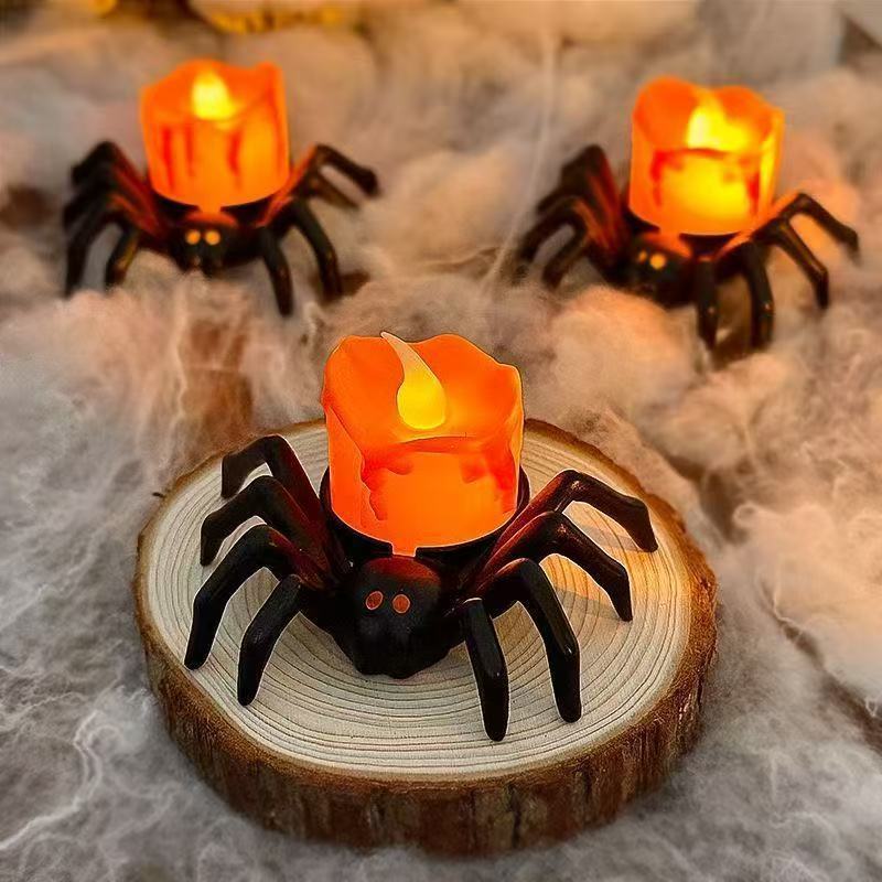 Halloween Decoration Spider Night Lights Party Decoration Horror Party Accessories Spider Back Orange Candle