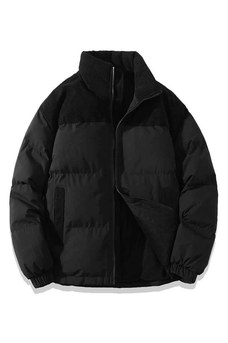 Winter Stand Collar Contrast-colored Coat Jacket For Men Women Clothing Black