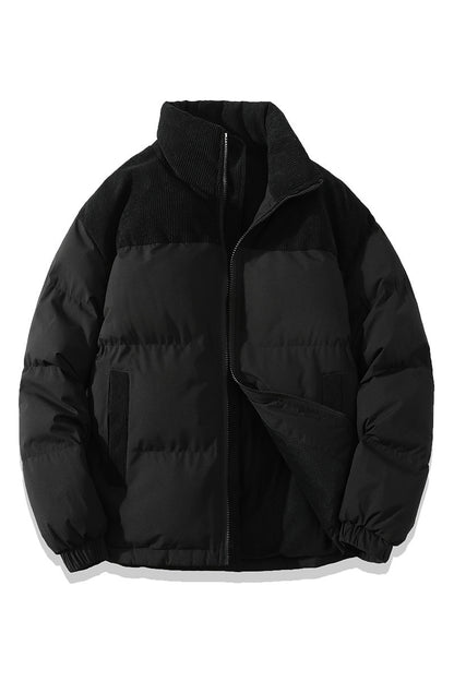 Winter Stand Collar Contrast-colored Coat Jacket For Men Women Clothing Black