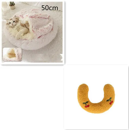 2 In 1 Dog And Cat Bed Pet Winter Bed Round Plush Warm Bed Hair Pink 50cm SetA