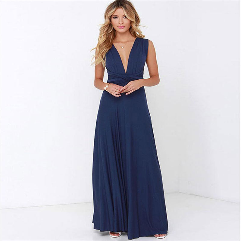 Women's Sexy Long Party Dress Club Floor-Length Summer Backless Bandage Maxi Dress Tibetan Blue