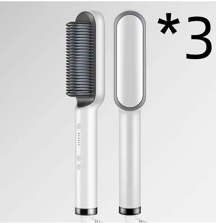 New 2 In 1 Hair Straightener Hot Comb Negative Ion Curling Electric Hair Brush 3pcs White US Opp pack