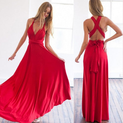 Women's Sexy Long Party Dress Club Floor-Length Summer Backless Bandage Maxi Dress Red