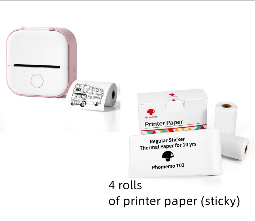 Portable Mini Thermal Label Printer Home Photo Printer Bluetooth-compatible Mini Label Printer Pink set USB