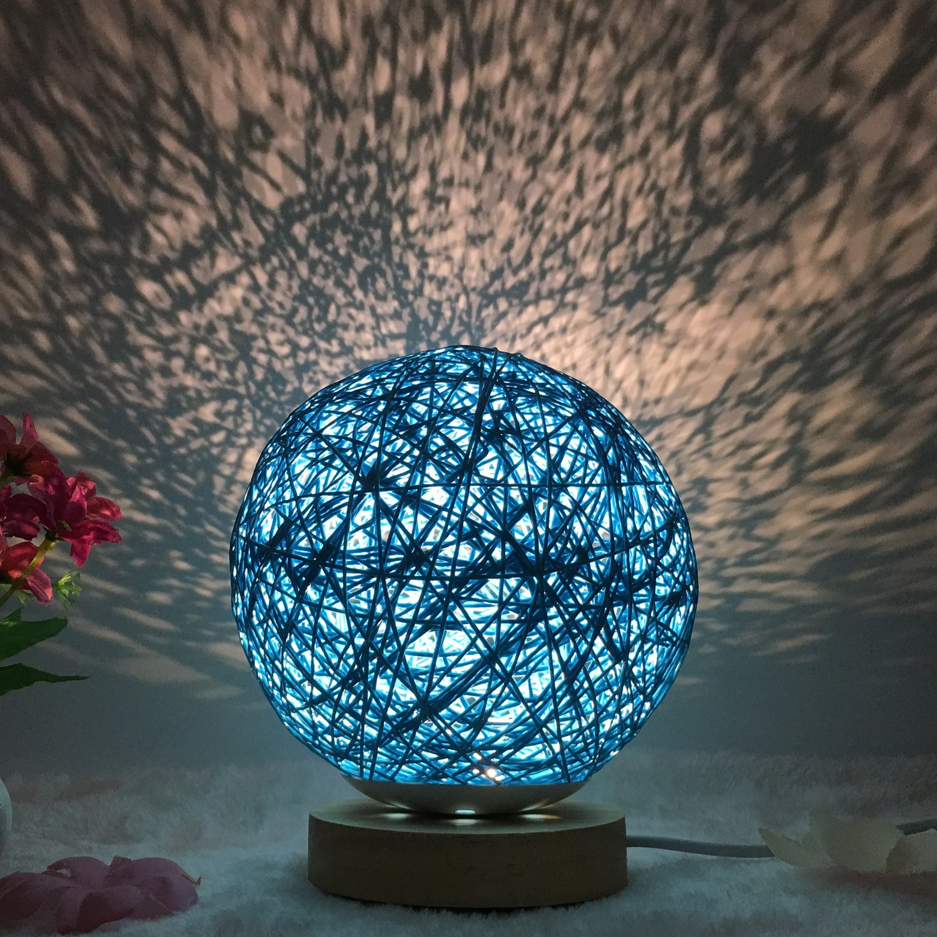 Hot Selling Creative Linen Table Lamp16 Color Remote Control Lamp Blue round 15cm
