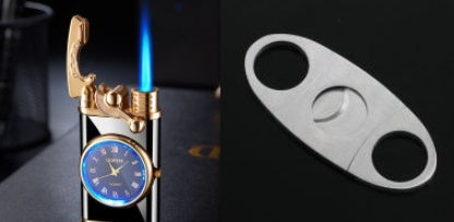 New Lighter With Electric Watch Rocker Arm Automatic Ignition Straight Blue Flame Lighter Black matte set Single flame