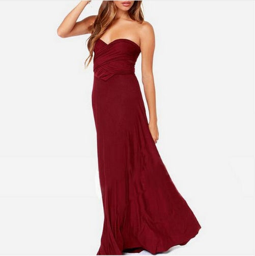 Women's Sexy Long Party Dress Club Floor-Length Summer Backless Bandage Maxi Dress WineRed