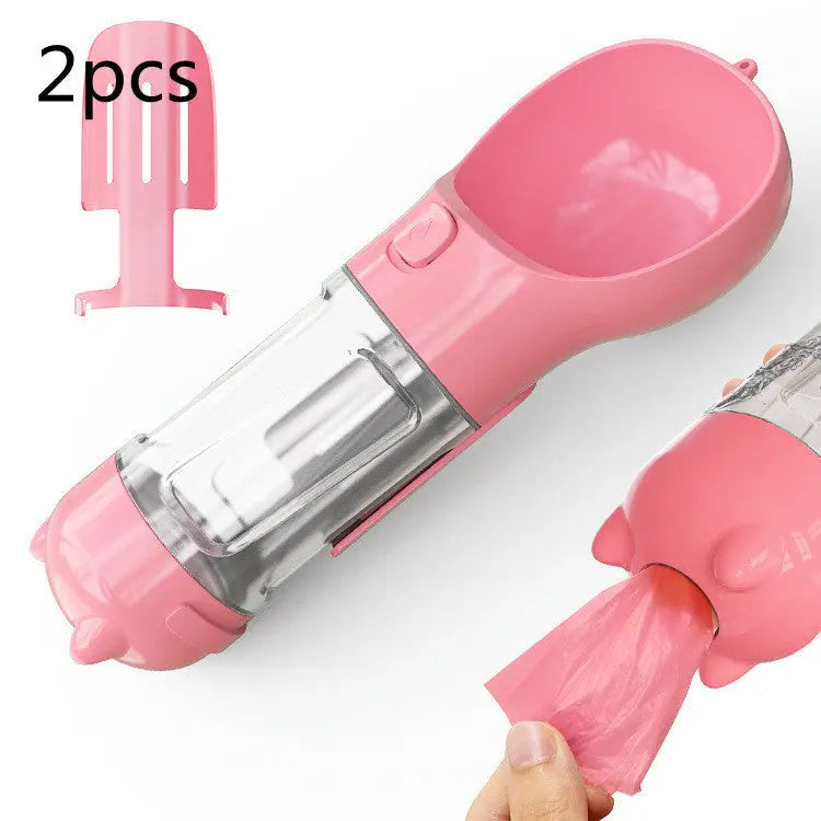 Pet Water Bottle Feeder Bowl Portable Pet Outdoor Travel 3 In 1 Dog Water Bottle Pink 2pcs 300ml