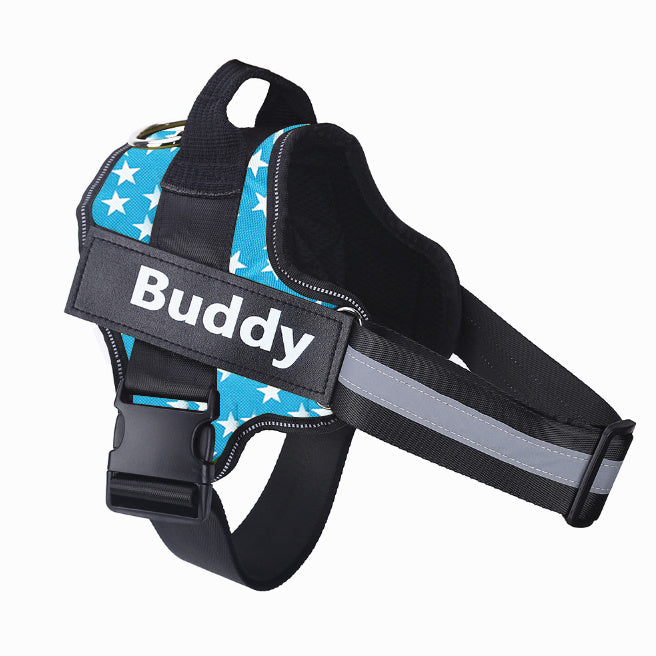 Personalized Dog Harness Adjustable Pet Harness Vest For Small Large Dog Blue and stars