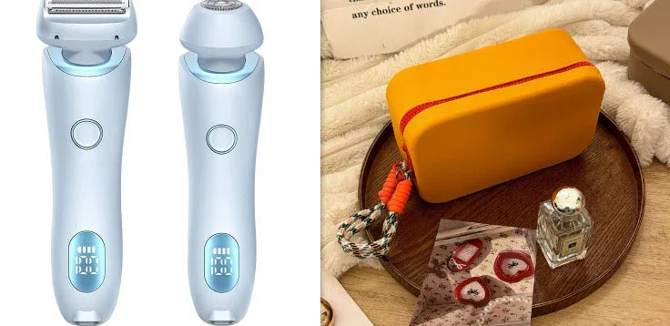 2 In 1 Hair Removal USB Rechargeable Trimmer Women Body Razor Blue and Sweet Red set USB