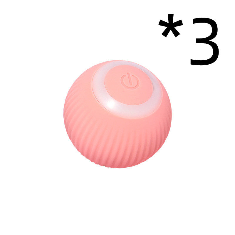 Cat Gravity Intelligent Rolling Ball Tease Toy Pet Automatic Rotating Ball 3pcs Pink USB
