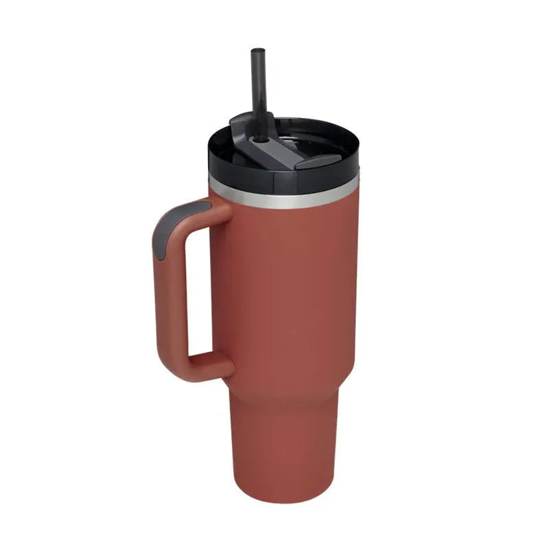 40 Oz Tumbler With Handle Straw Insulated Red rust 1200ML