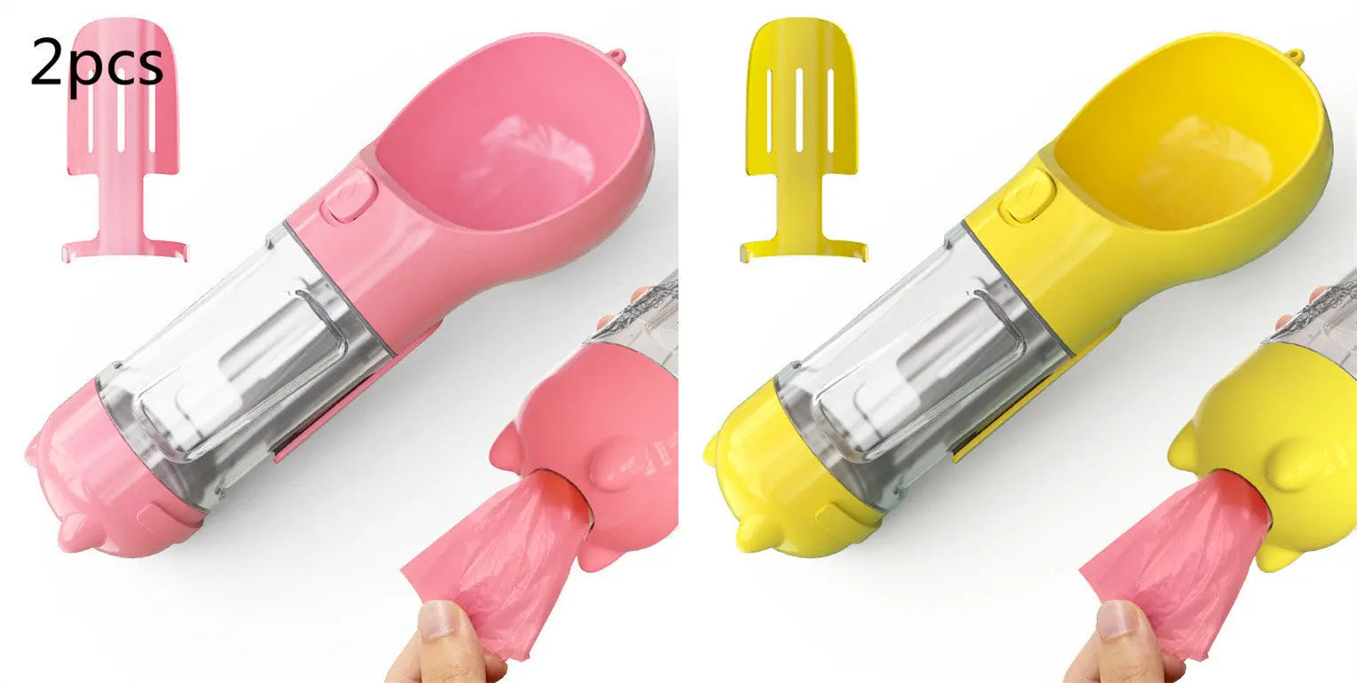 Pet Water Bottle Feeder Bowl Portable Pet Outdoor Travel 3 In 1 Dog Water Bottle Pink 2pcs yellow. 300ml