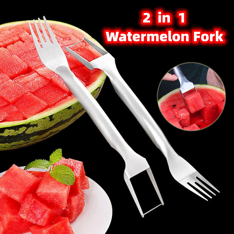 2 In 1 Watermelon Fork Slicer Multi-purpose Stainless Steel Watermelon Slicer Cutter