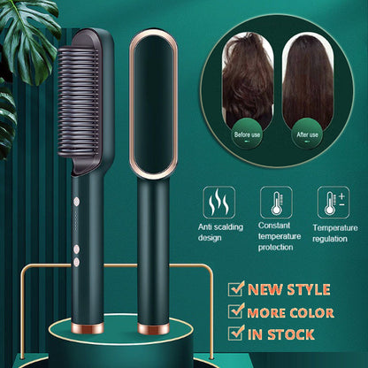 New 2 In 1 Hair Straightener Hot Comb Negative Ion Curling Electric Hair Brush