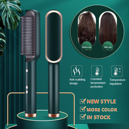 New 2 In 1 Hair Straightener Hot Comb Negative Ion Curling Electric Hair Brush