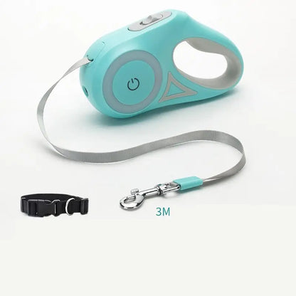 Dog Leash Retractable Leash And Dog Collar Spotlight Automatic Pet Dog Cat Green 3M Tow rope and small collar