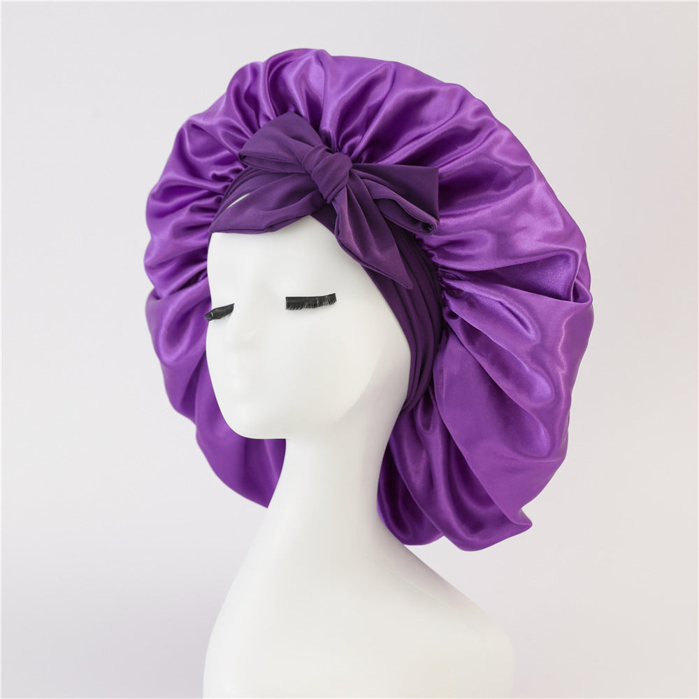 New Silk Bonnet For Sleeping Women Satin Bonnet Hair Bonnet Night Sleep Cap Deep Purple