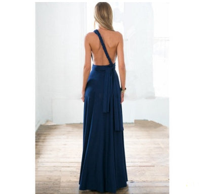 Women's Sexy Long Party Dress Club Floor-Length Summer Backless Bandage Maxi Dress Navy Blue M