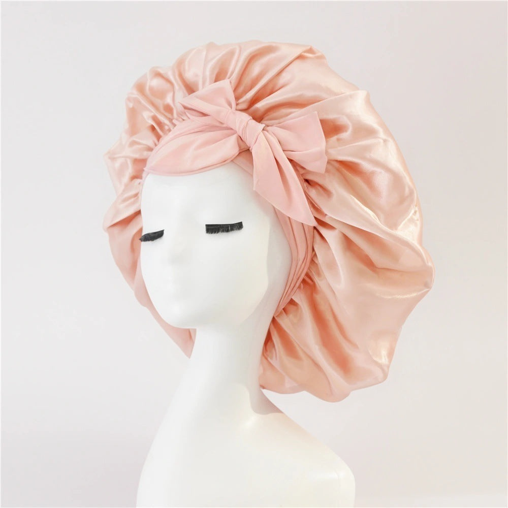 New Silk Bonnet For Sleeping Women Satin Bonnet Hair Bonnet Night Sleep Cap Apricot