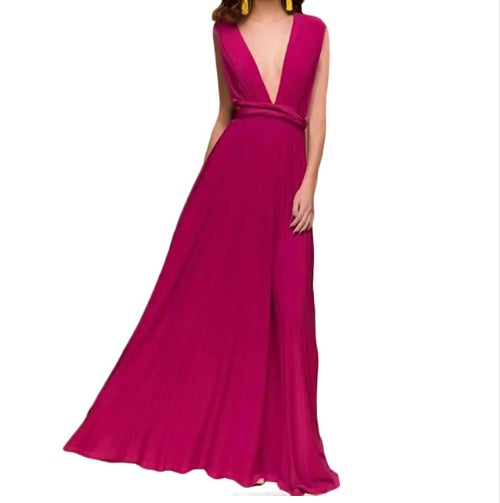 Women's Sexy Long Party Dress Club Floor-Length Summer Backless Bandage Maxi Dress Rose red
