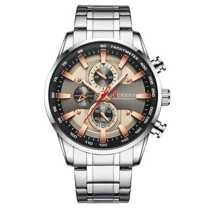 Mens Watch Waterproof Quartz Watch Six-Hand White grey