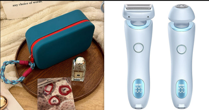 2 In 1 Hair Removal USB Rechargeable Trimmer Women Body Razor Blue and BeanBlue set USB