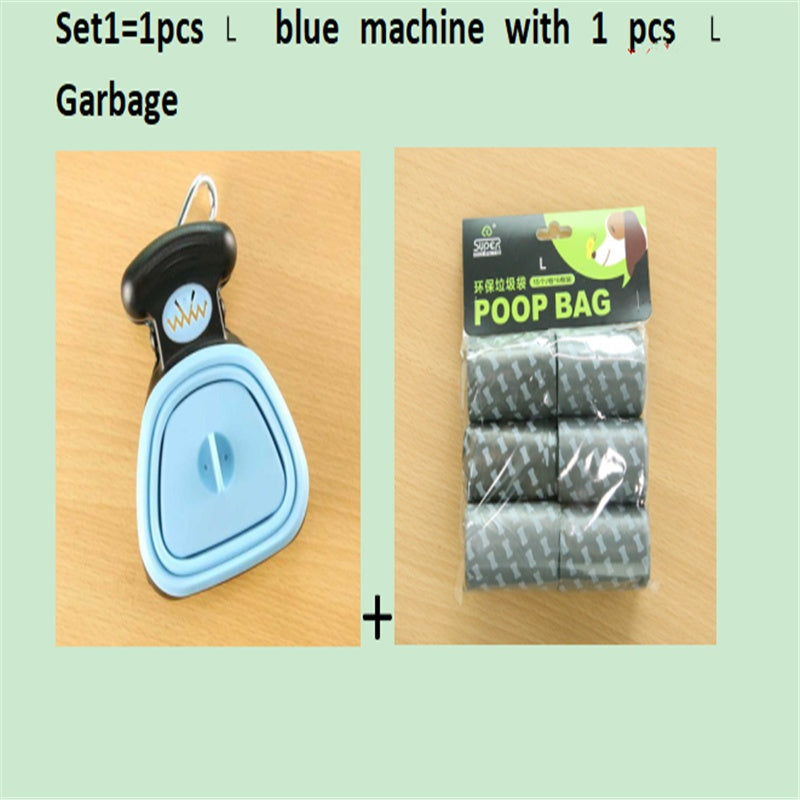 Dog Pet Travel Foldable Pooper Scooper With 1 Roll Decomposable bags Set 1 BlueLX L