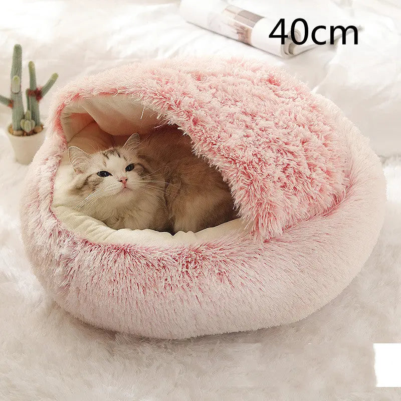 2 In 1 Dog And Cat Bed Pet Winter Bed Round Plush Warm Bed Pink 40cm